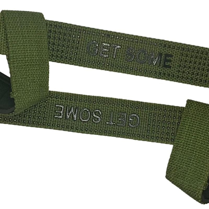 IRON CLASP Premium Padded and Silicone Gripping “GET SOME” Lifting Straps (Olive Green)