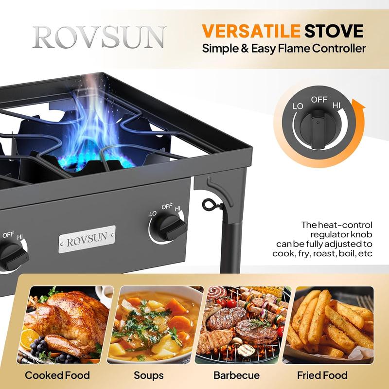 ROVSUN 3 Burner Propane Gas Stove, 225,000 BTU High Pressure Outdoor Camping Burner with CSA Listed Regulator, Picnic Cooker Perfect for Home Brewing Maple Syrup Patio Turkey Frying Canning