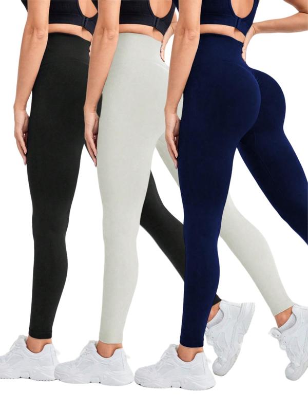 Women's Solid High Waist Sports Leggings, Sporty Breathable Comfortable Skinny Pants for Yoga Gym Workout Running, Ladies Sportswear for All Seasons