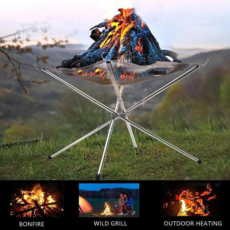 Foldable Stainless Steel Fire Pit, Heat-resistant Camping Campfire Rack, Outdoor Accessories for Patio, Backyard & Garden