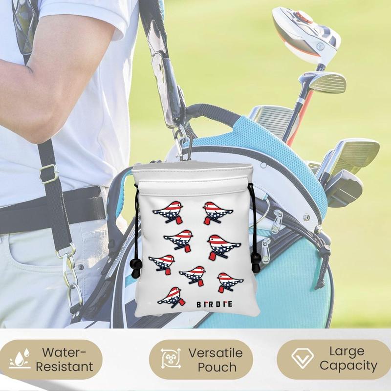 Funny Bird Pattern Golf Valuables Pouch, PU Leather Golf Tee Pouch with Drawstring Closure, Portable Ball Pouch, Golf Accessories for Men Women