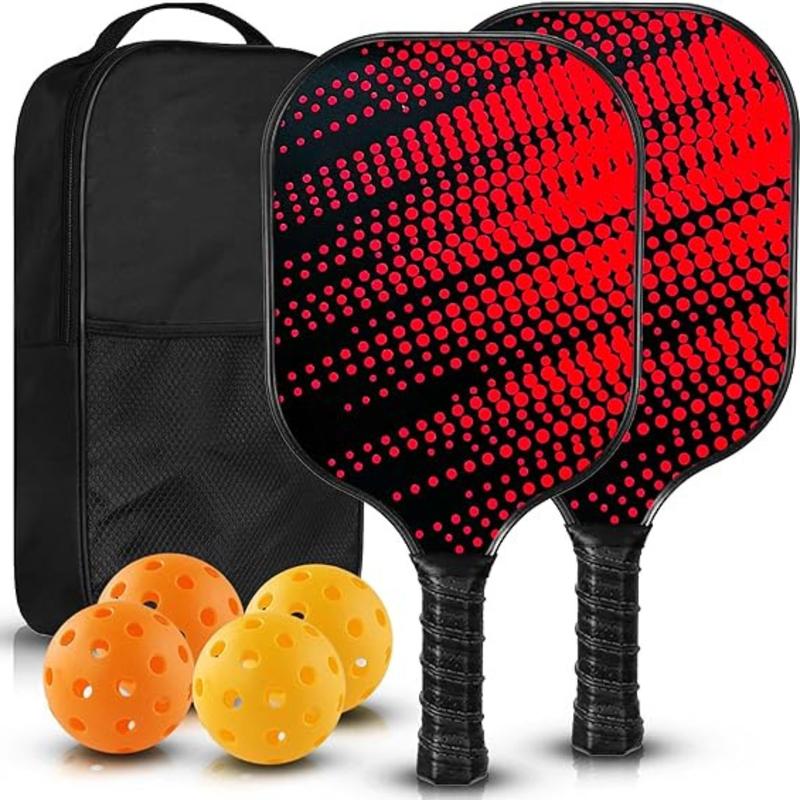 Pickleball Paddles Set of 2 - Best Durable Light Weight Fiberglass Paddle Rackets, 4 Pickle Balls and a Carry Bag for Pickleball Paddles Set