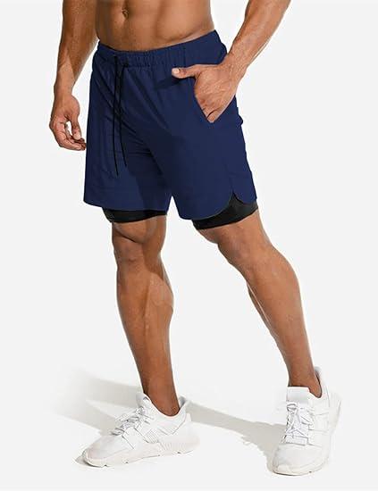 COOFANDY Mens 2 Pack Running Shorts 2 in 1 Workout Shorts Quick Dry Gym Training Athletic Jogger with Phone Pockets jortsmen