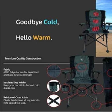 FITVOGUE Leisure Camping Chair Pro XL Folding Outdoor Chair with Heated Seat and Back