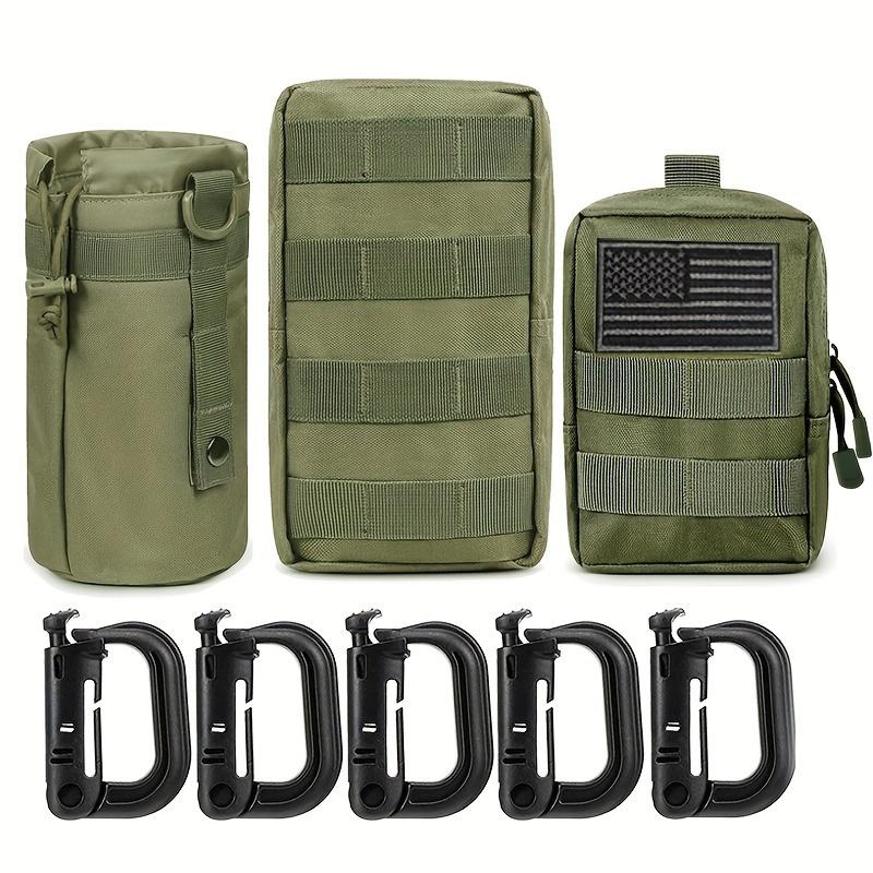 3-Pack Molle Pouch Combo, Water Bottle Pouch Holder Molle Pouches, Compact Utility EDC Waist Bag Pack Get 5 D Buckles And 1 American Flag Badge