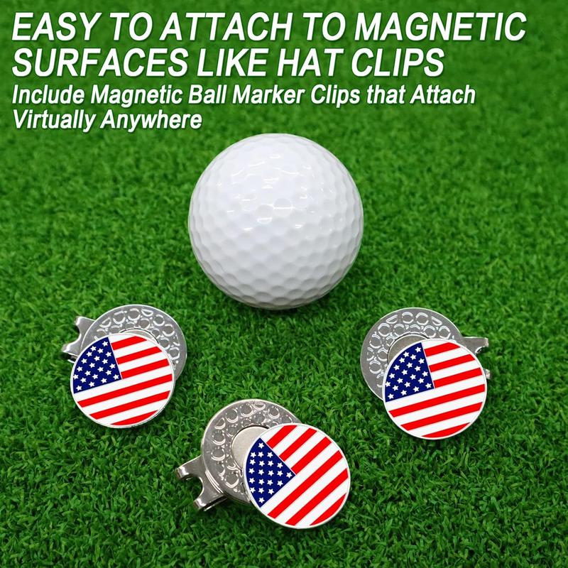 3 Pack Golf Ball Marker Hat Clip Magnetic Hat Clips USA Flag Patterns Durable Removable Ball Markers Attaches Easily to Cap Gifts for Men Women Golfer