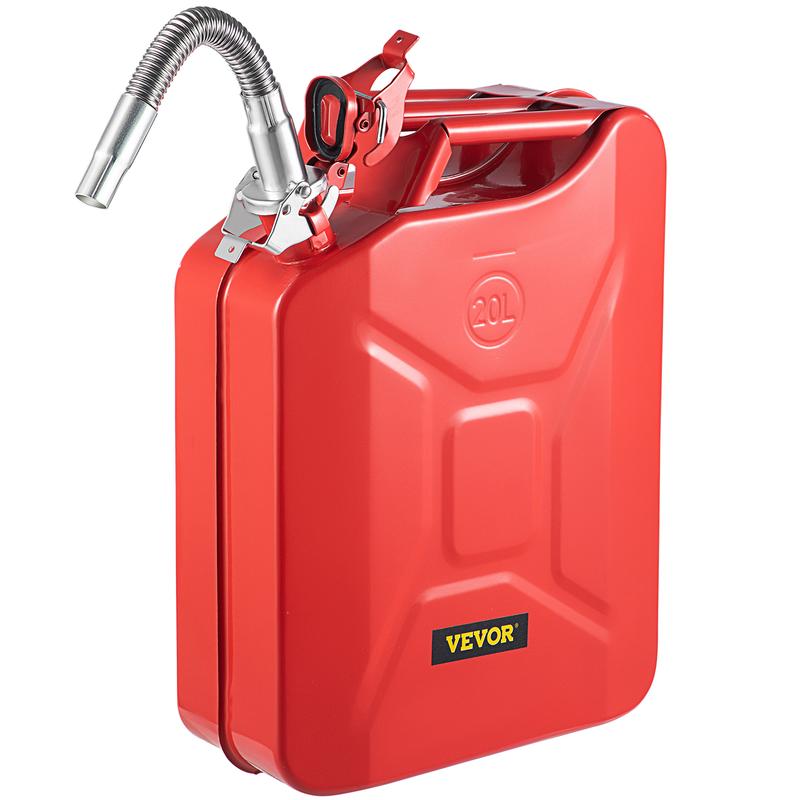 VEVOR Jerry Fuel Can, 5.3 Gallon   20 L Portable Jerry Gas Can with Flexible Spout System, Rustproof ＆ Heat-resistant Steel Fuel Tank for Cars Trucks Equipment, Red， Authentic NATO Jerry Can and Spout System