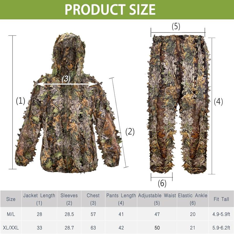 Ghillie Suit, Leafy Suit for Hunting, Hunting Gear Including Hunting Clothes for Turkey Hunting, Outdoor Jungle and Halloween