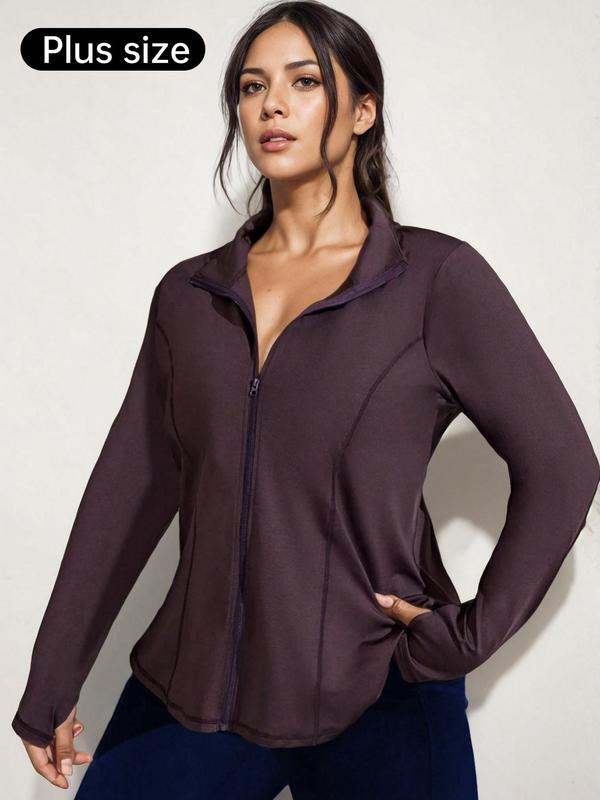  Women's Zip Up Sports Jacket, Sporty Long Sleeve Outerwear for Women, Women's Plus Sportswear for Indoor Outdoor Wear