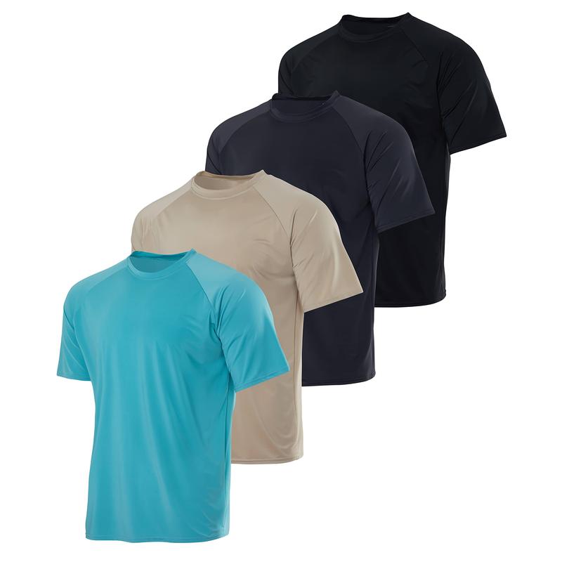 Real Essentials 4 Pack: Mens Short Sleeve Rash Guard Shirt Quick Dry UPF 50+ Sun Protection Swim (Available in Big & Tall)