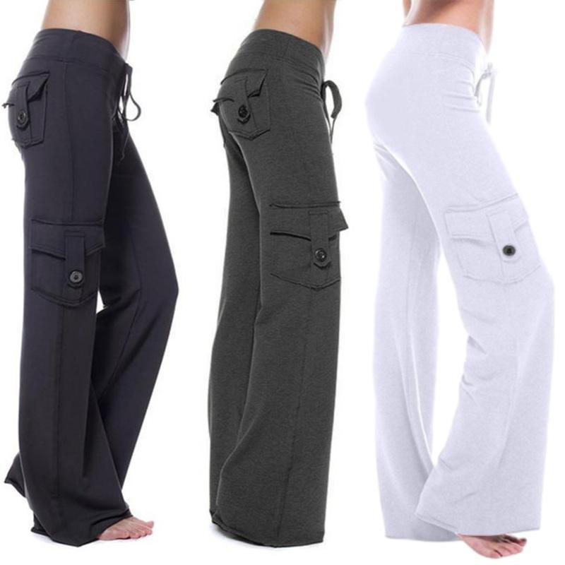 Cargo Pants for Women High Waisted Stretch Fabric Yoga Pants Wide Leg Workout Sweatpants with Pockets Basic Breathable Comfort Fit Womenswear Bottom