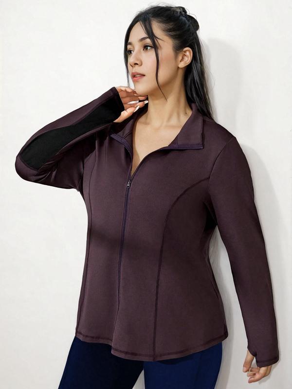  Women's Zip Up Sports Jacket, Sporty Long Sleeve Outerwear for Women, Women's Plus Sportswear for Indoor Outdoor Wear