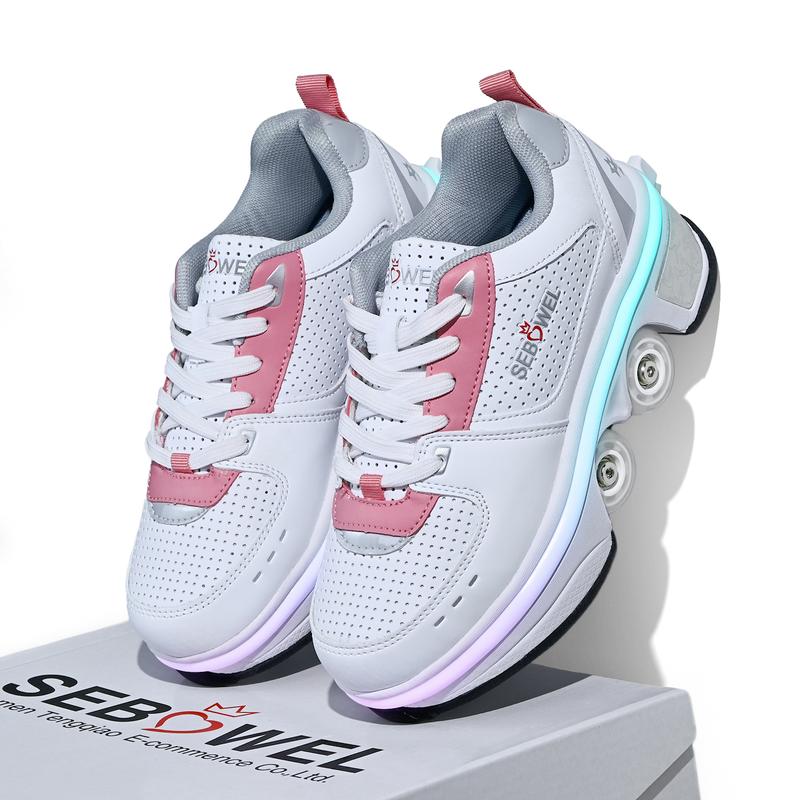 SEBOWEL Double-Row Deform Wheel Automatic Walking Shoes Invisible Deformation Roller Skate 2 in 1 Removable Pulley Skates Skating Parkour