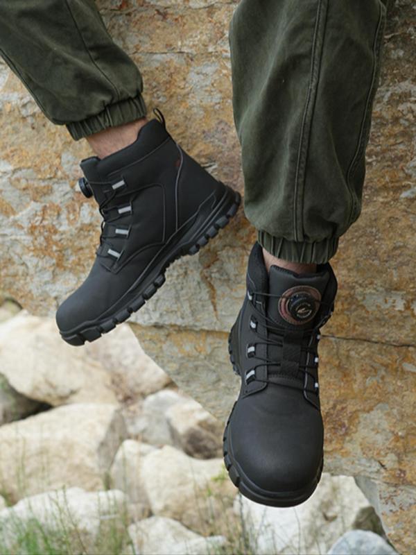 Men's Solid Color  Hiking Shoes, Casual Outdoor Sports Shoes, Non-slip & Anti-puncture Work Safety Shoes