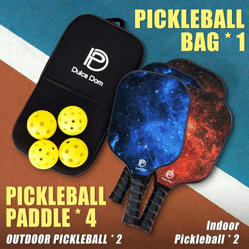 DULCE DOM Pickleball Paddles, USAPA Approved Fiberglass Graphite Pickleball Set of 2 4 with Pickleball Paddles, 4 Pickleball Balls and Pickleball Bag, Pickleball Rackets Equipment for Beginners & Pros