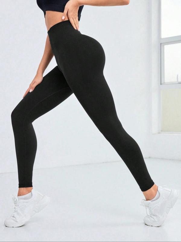 Women's Solid High Waist Sports Leggings, Sporty Breathable Comfortable Skinny Pants for Yoga Gym Workout Running, Ladies Sportswear for All Seasons