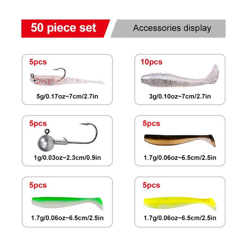 Proberos 50pcs Fishing lure Kit - Complete Tackle Box with Hooks, Sinkers, Spinner lure, and More - Perfect for Bass, Bluegill, Crappie Fishing High-Quality Fishing Gear Set for Versatile Techniques