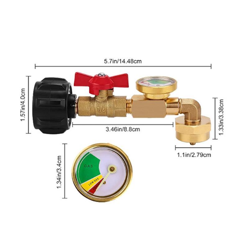 Propane Refill Adapter with Pressure Gauge, 90-Degree Propane Refill Adapter with on off Control Valve, Suitable for Camping Barbecue