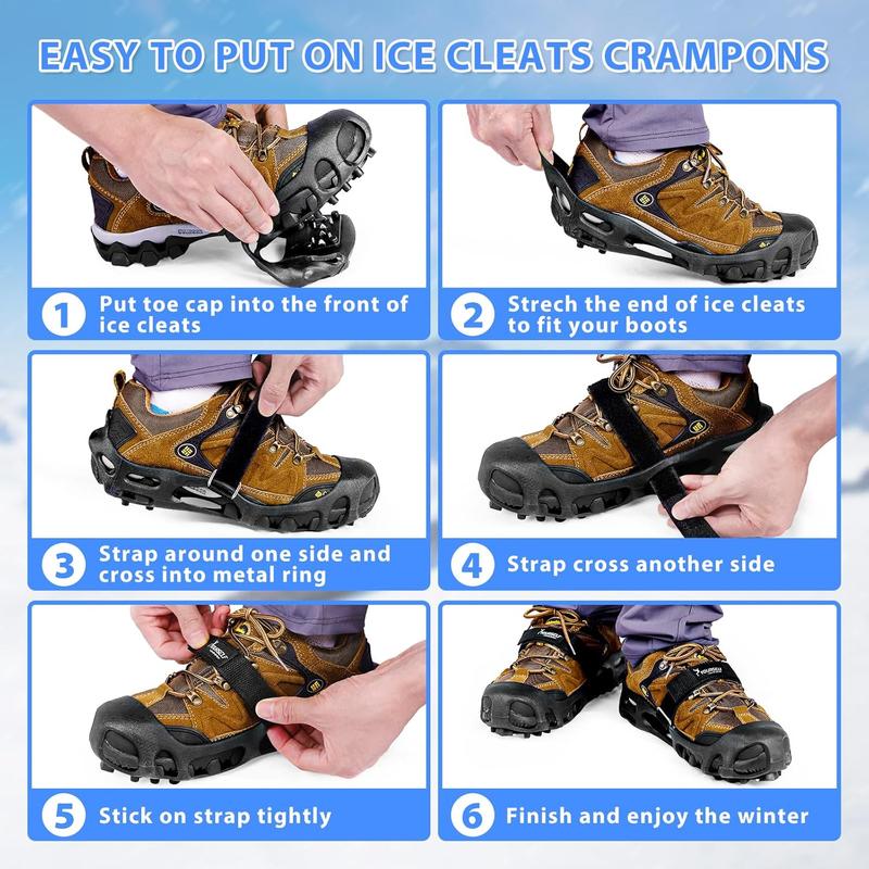 Crampons Ice Cleats for Shoes and Boots Women Men Kids, 28 Shoe Spikes Ice Snow Traction Cleats for Snow and Ice, Anti Slip Ice Grippers for Shoes and Boots Hiking Walking Fishing Climbing