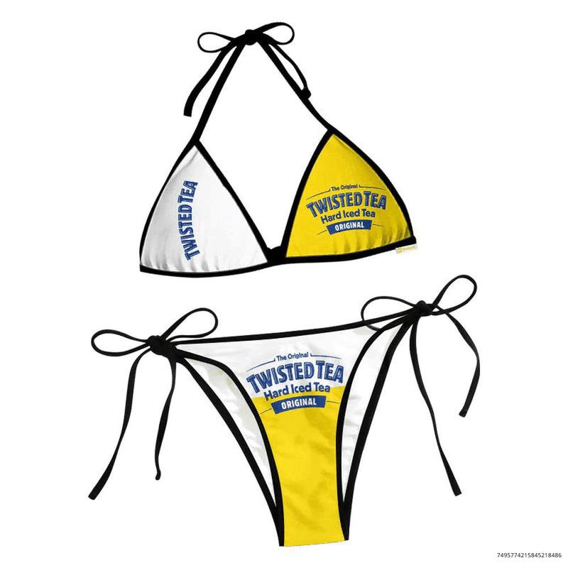 Twisted Tea Basic Triangle Bikini, Bikini Set, Two-Piece Set Women's Print Bikini Set, Women's Swimwear Set For Beach Holiday Vacation