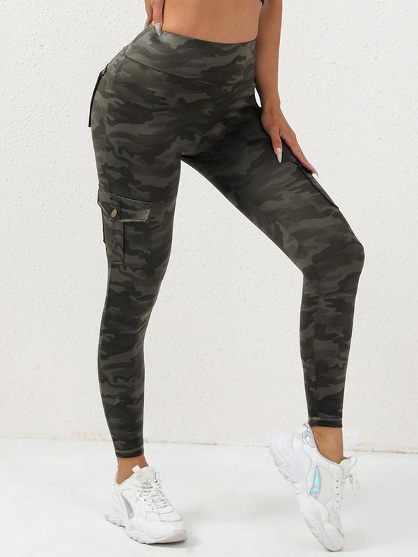 Women's Camo Print Pocket High Waist Sports Leggings, Casual Comfy Breathable Skinny Pants for Yoga Gym Workout Running, Ladies Sportswear for All Seasons, Women's Tight Pants, Tummy Control