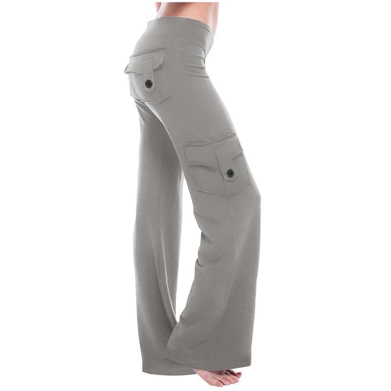 Cargo Pants for Women High Waisted Stretch Fabric Yoga Pants Wide Leg Workout Sweatpants with Pockets Basic Breathable Comfort Fit Womenswear Bottom