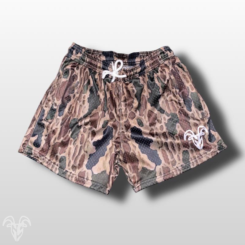 Goat Strength Bottomland Camo Shorts - 5 Inch Inseam, Breathable Elastic Workout Gym Shorts - Zipper Pockets outfits workoutfit