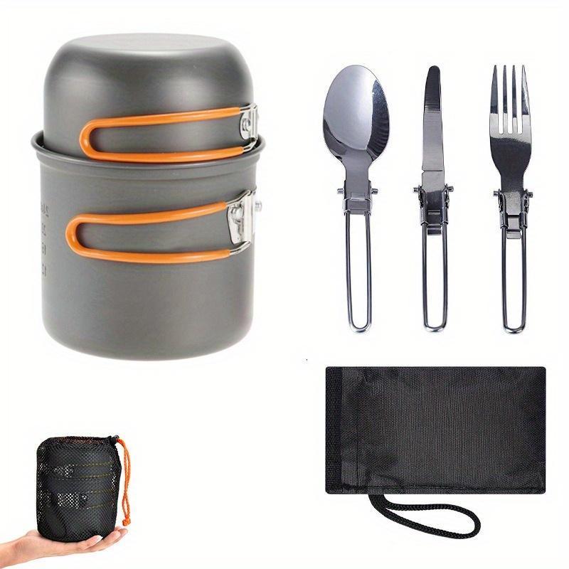 Portable Camping Cookware Set, 1 Set Pot & Bowl & Spoon & Fork & Cutter with Storage Bag, Outdoor Camping Kitchenware for 1-2 People