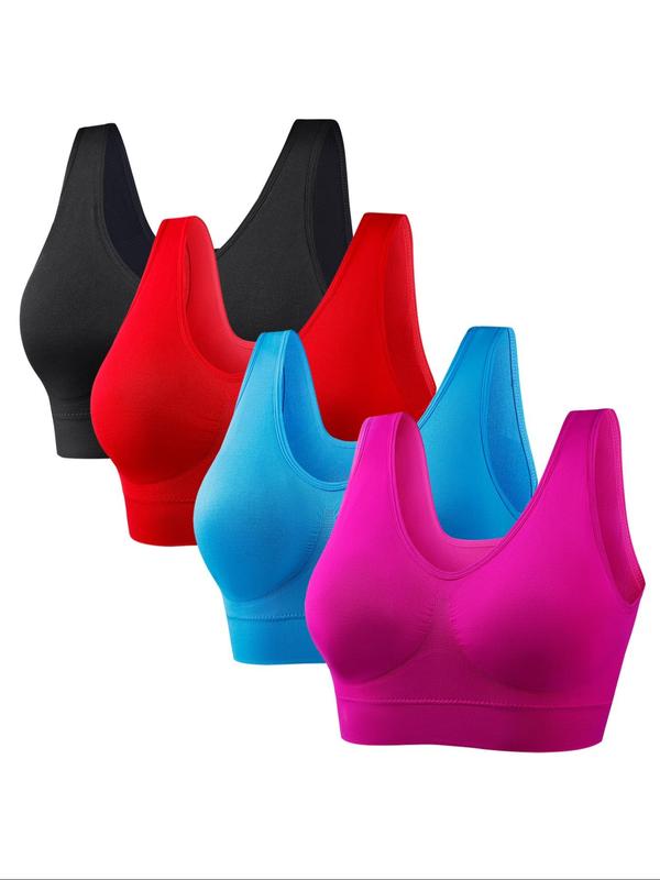  Plus 4pcs Solid Wireless Sports Bra, Push Up Bra, Soft Comfy Breathable Scoop Neck Lingerie Top for Daily Wear, Women's Clothing, Women's Underwear for All Seasons