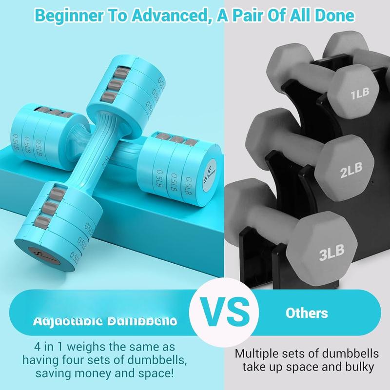 Adjustable Dumbbells Hand Weights Set:  5 lb Dumbbells Set of 2 Each 2lb 3lb 4lb 5lb Free Weights Fast Adjust Weight 4 In 1 Weights Dumbbells Set for Women Men Home Gym Exercise