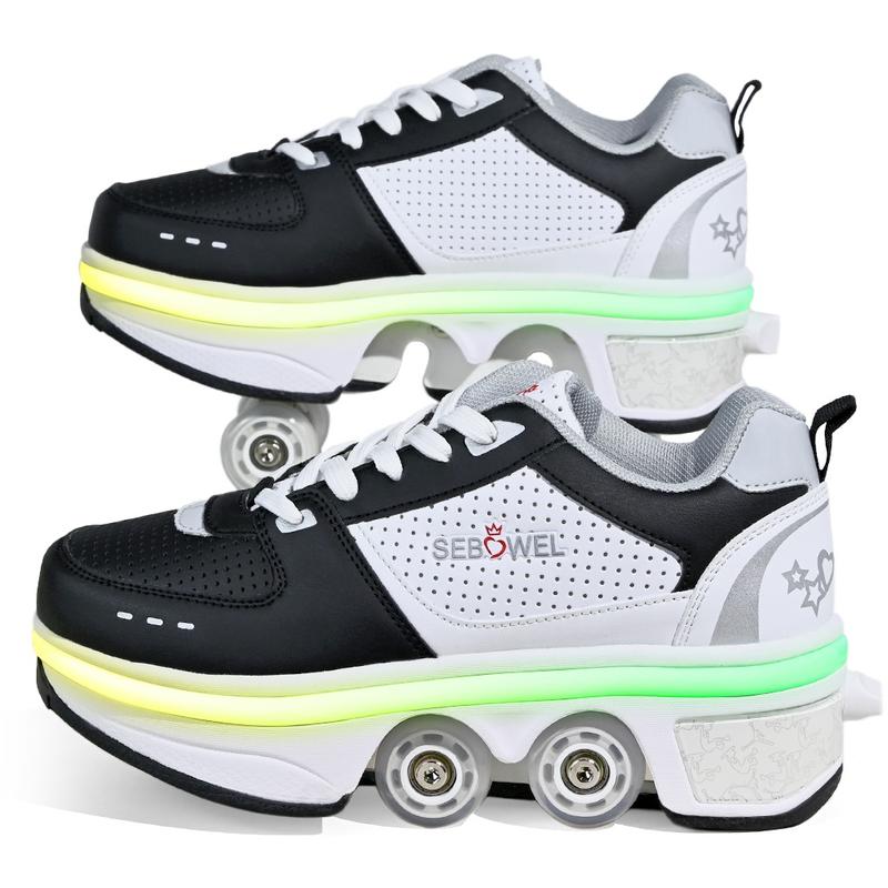 Pink Black-SEBOWEL Fashion Roller Skates, 2-in-1 Transformer Shoes Outdoor Sports Shoes,Walking Shoes,Birthday Special Gift,Christmas Gift skate shoes