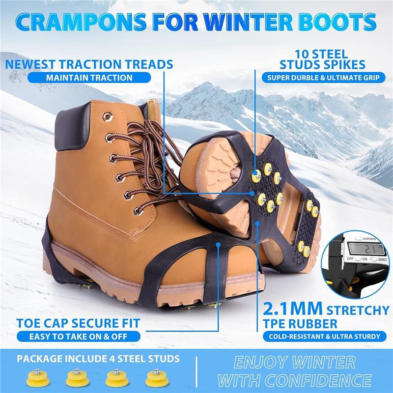 Ice Cleats for Boots Shoes, Snow Grips for Snow, Anti-Slip Rubber for Walking, Climbing, Jogging.