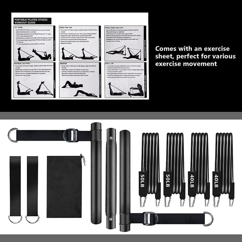 Pilates Bar Kit with Resistance Bands,Pilates Bar with Stackable Bands Workout Equipment for Legs,Hip,Waist and Arm,Exercise Fitness Equipment for Women & Men Home Gym Yoga Pilates