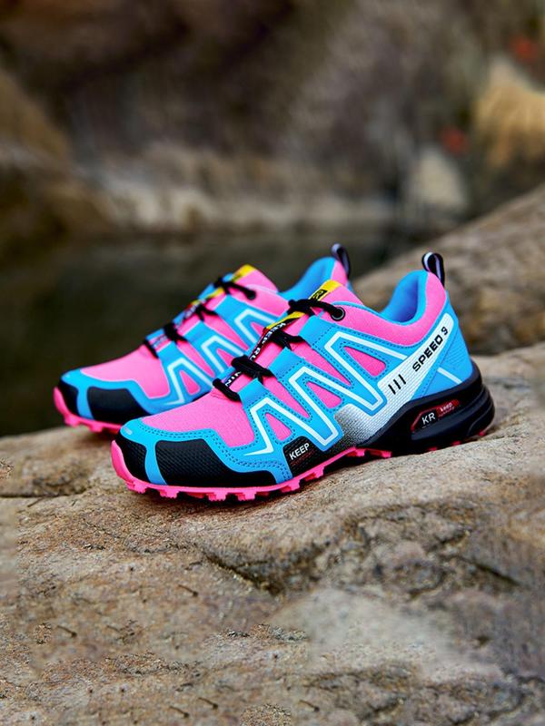 Women's Colorblock Lace Up Hiking Shoes, Sporty Casual Outdoor Sports Shoes, Breathable Non-slip Comfortable Sneakers for Outdoor Activities