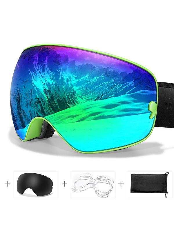 Ski Goggles with Replacement Lens & Optical Frame, OTG Snowboard Goggles, Anti-fog Detachable Lens for Men & Women, UV400 Protection