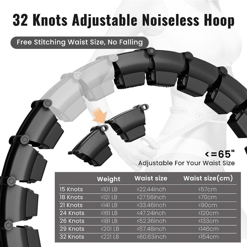 65inch 32 Knots Plus Size Quiet Weighted Hula Infinity Fitness Detachable Hoops,  Noiseless Infinity Hula for Women, 2 in 1  and  Workout Equipment at Home