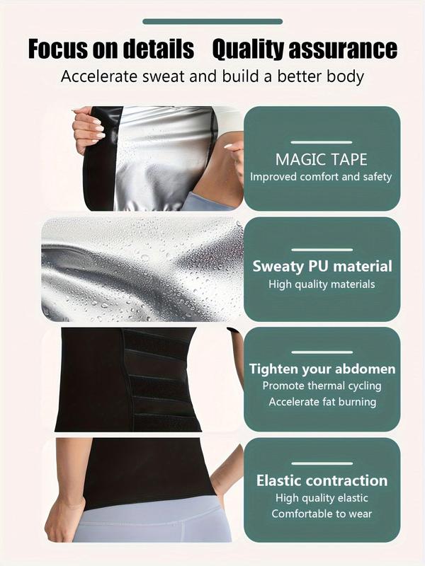 Women's Solid Short Sleeve Velcro Wrap Sauna Top, Tummy Control Shapewear Top, Sauna Sweat Top for Workout Gym Fitness