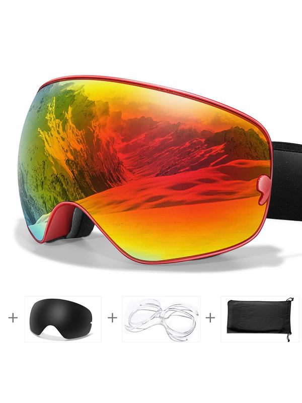 Ski Goggles with Replacement Lens & Optical Frame, OTG Snowboard Goggles, Anti-fog Detachable Lens for Men & Women, UV400 Protection