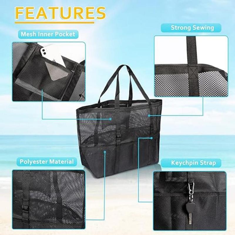 8 Pocket Mesh Beach Bag, Large Capacity Foldable Storage Bag, Beach  Gear Bag for Travel, Camping, Hiking, Fishing, Picnic, Gym Bag