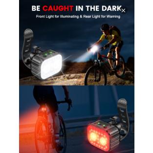 DIZOND Bike Lights, Rechargeable Bicycle Lights Set Super Bright 8+12 Modes, IPX6 Waterproof Bike Lights for Night Riding Cycling Safety, Front and Back Taillight Reflectors, 58 Hrs Long Battery Life