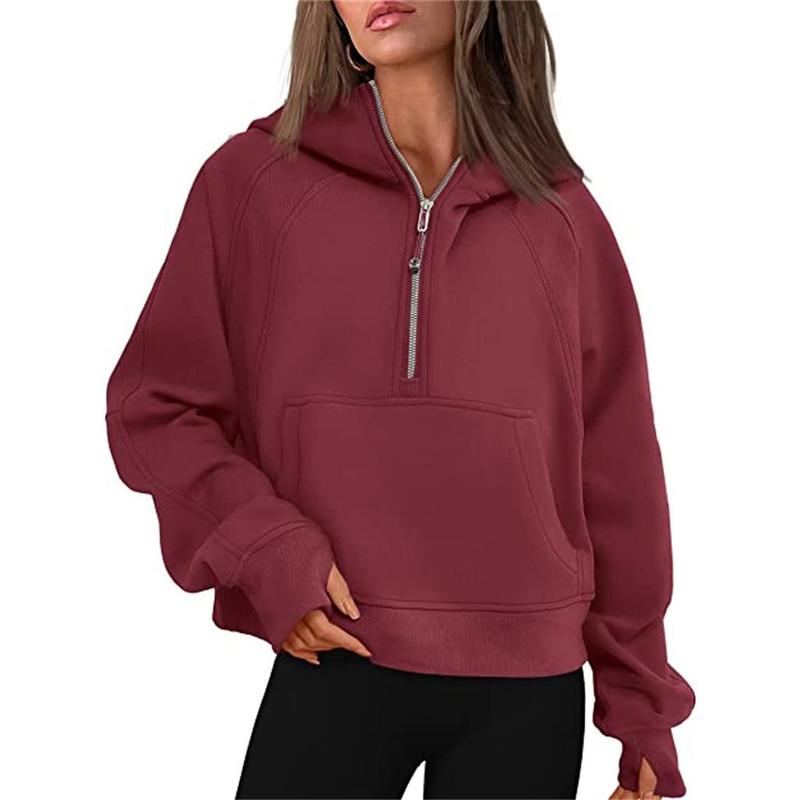 Lu Fall Winter Yoga Wear Scuba Women's Sports Half Zipper Hooded Sweatshirt Sweater Loose Short Velvet