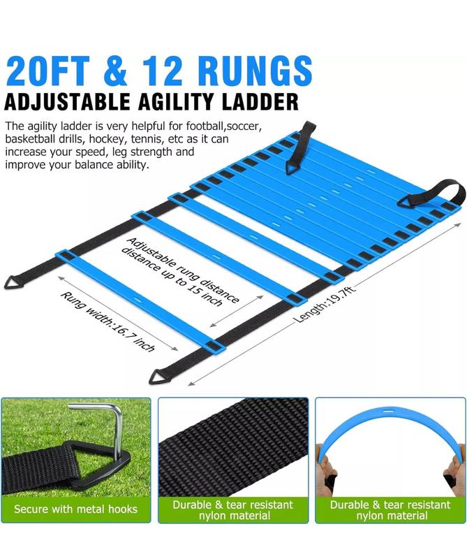 Agility Ladder Speed Training Equipment - Includes Agility Ladder,Jump Rope, Agility Hurdles,Disc Cones,Soccer Training Equipment for Youth Adults