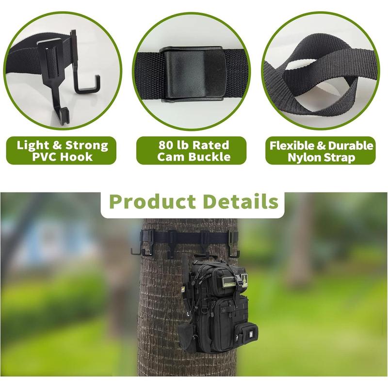 Treestand Strap Gear Hangers with Large Hooks, Lightweight Multi-Hook Accessory Holder, Outdoor Tree Stand Bow & Gear Hanger for Hunting, Camping, Hiking