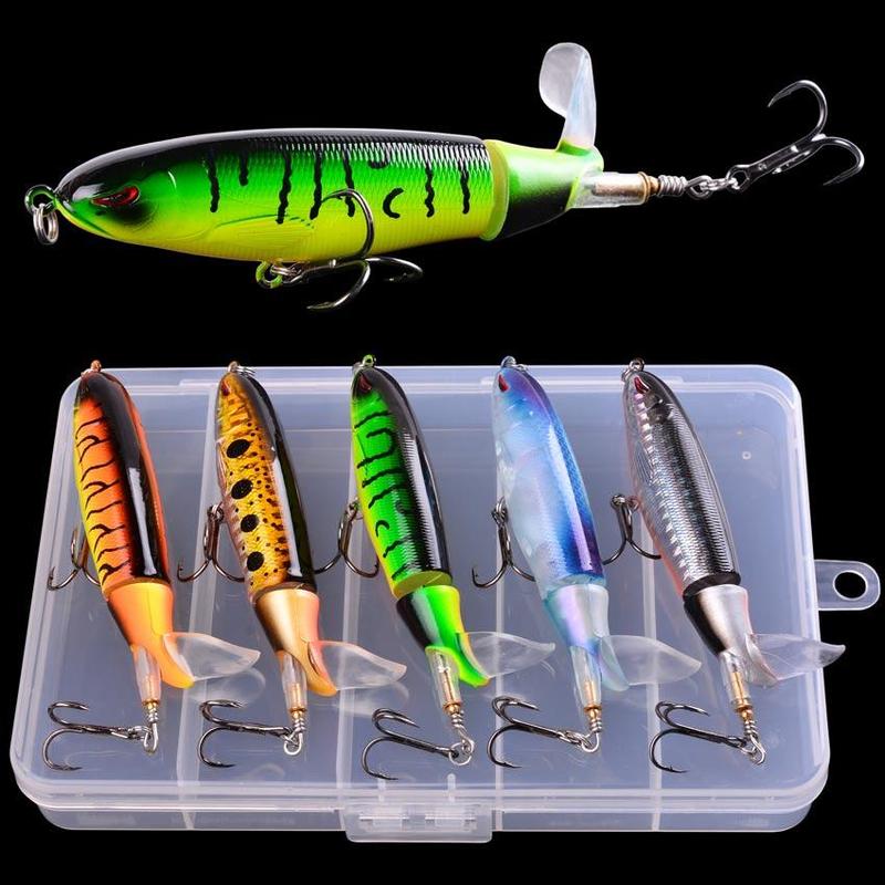 Colorful Spiral Propeller Design Fishing Lures, 5 Counts box Durable Artificial Fishing Bait with Hook, Fishing Accessories for Outdoor Fishing