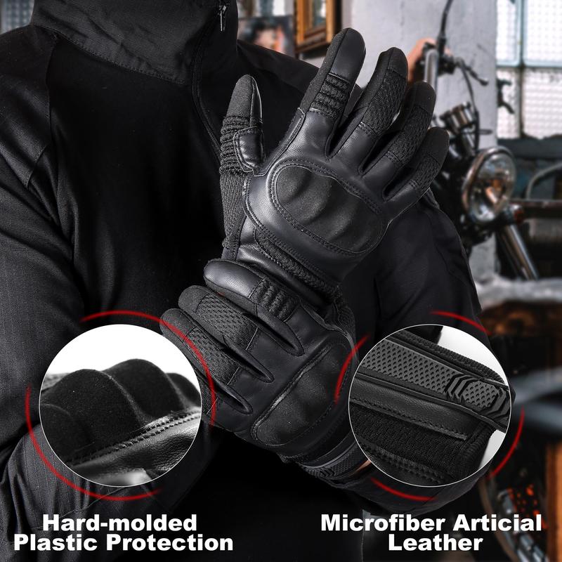 Motorcycle Full Finger Gloves, 1 Pair Touchscreen PU Leather Motorcycle Gloves, Rider Protective Gear for Cycling Riding Camping Working Outdoor