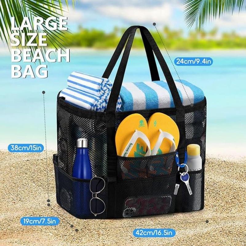 8 Pocket Mesh Beach Bag, Large Capacity Foldable Storage Bag, Beach  Gear Bag for Travel, Camping, Hiking, Fishing, Picnic, Gym Bag