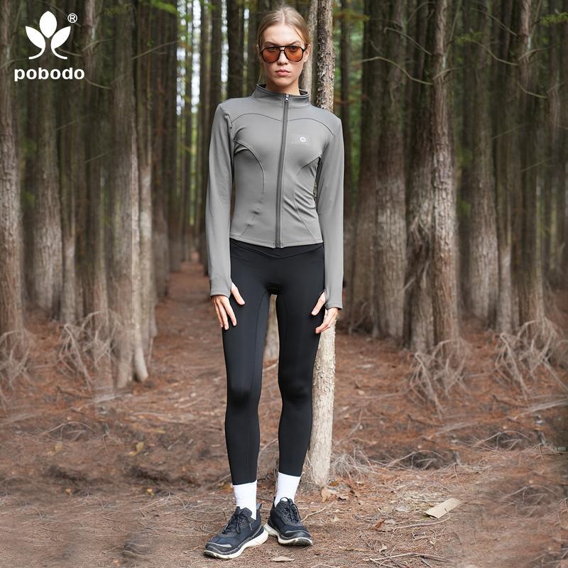 pobodo Fall Winter Yoga Jacket Women's Sports Black Friday Jacket Cotton Soft Full Zipper Slim Fit Sports Running Jacket with 2 Pockets Thumbhole