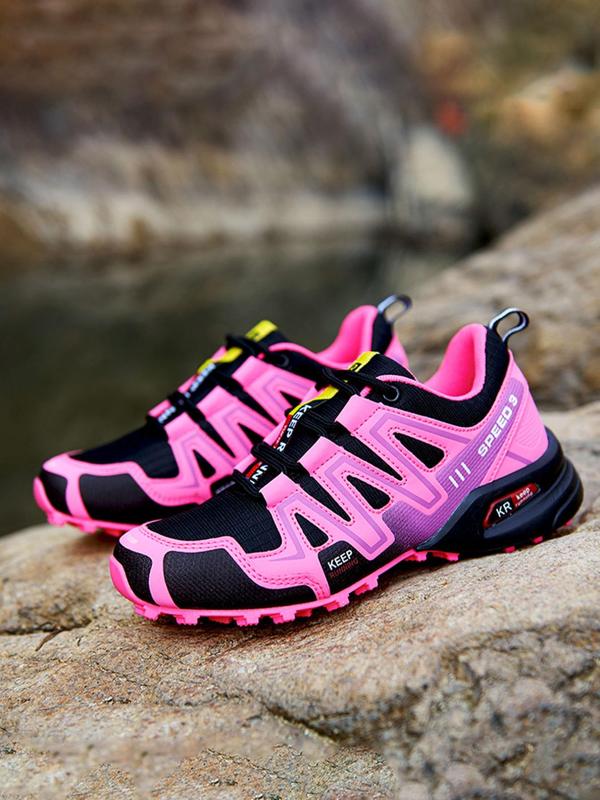 Women's Colorblock Lace Up Hiking Shoes, Sporty Casual Outdoor Sports Shoes, Breathable Non-slip Comfortable Sneakers for Outdoor Activities