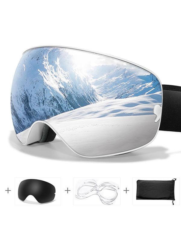 Ski Goggles with Replacement Lens & Optical Frame, OTG Snowboard Goggles, Anti-fog Detachable Lens for Men & Women, UV400 Protection