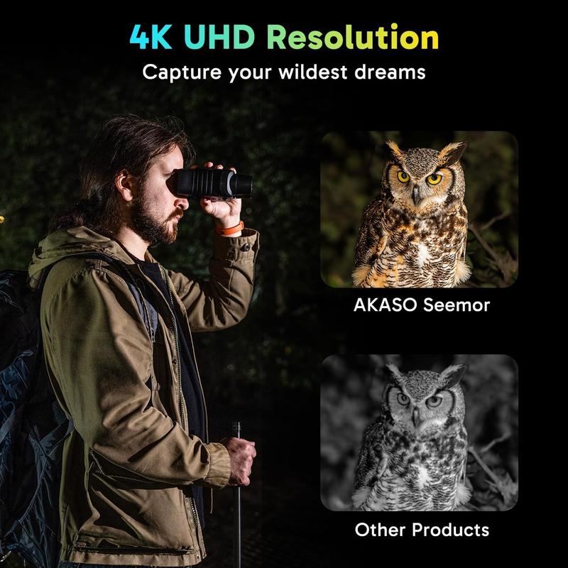 AKASO Seemor Night Vision Goggles,3280FT AI Full-Color 4K Night Vision Binoculars for Adults,16X Digital Zoom NVG Supports WiFi and App,2 Replaceable Batteries for Camping Hunting & Security,Thanksgiving gifts&Christmas gifts